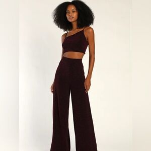 Women's Burgundy Glitter Jumpsuit